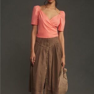 NWT Anthropologie puff sleeve faux wrap blouse in peach